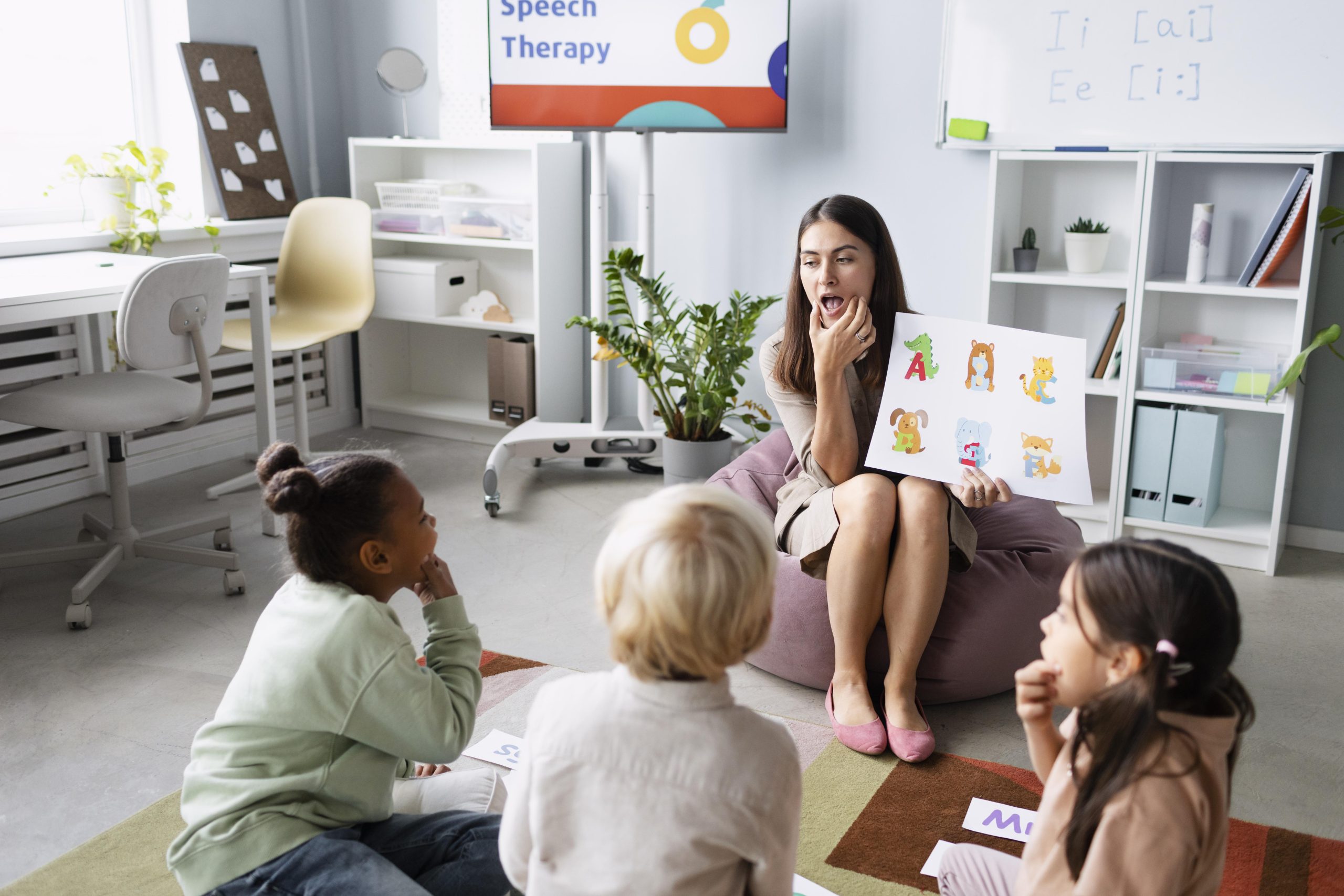An SLP providing Speech Therapy Ontario treatment for young kids